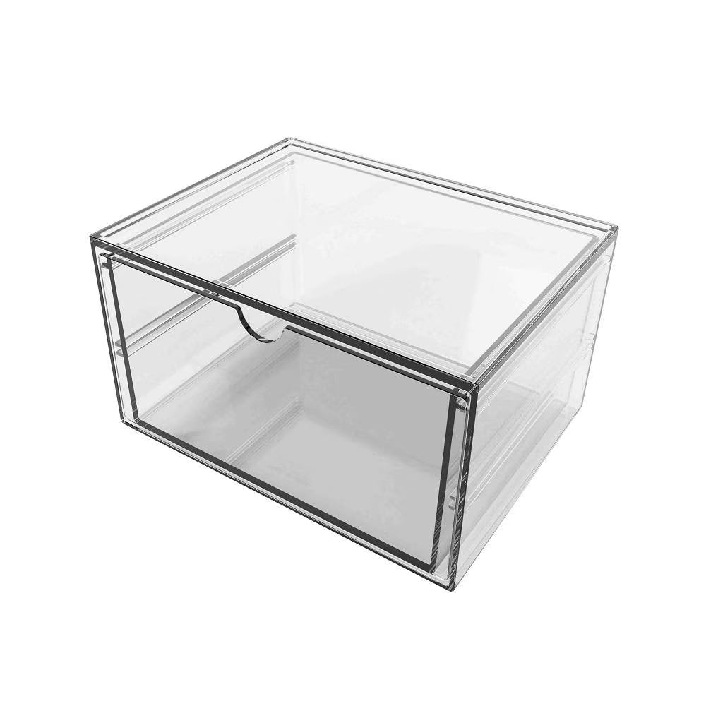2 Contenedor organizador de almacenamiento apilables de plástico, cajón extraíble frontal
