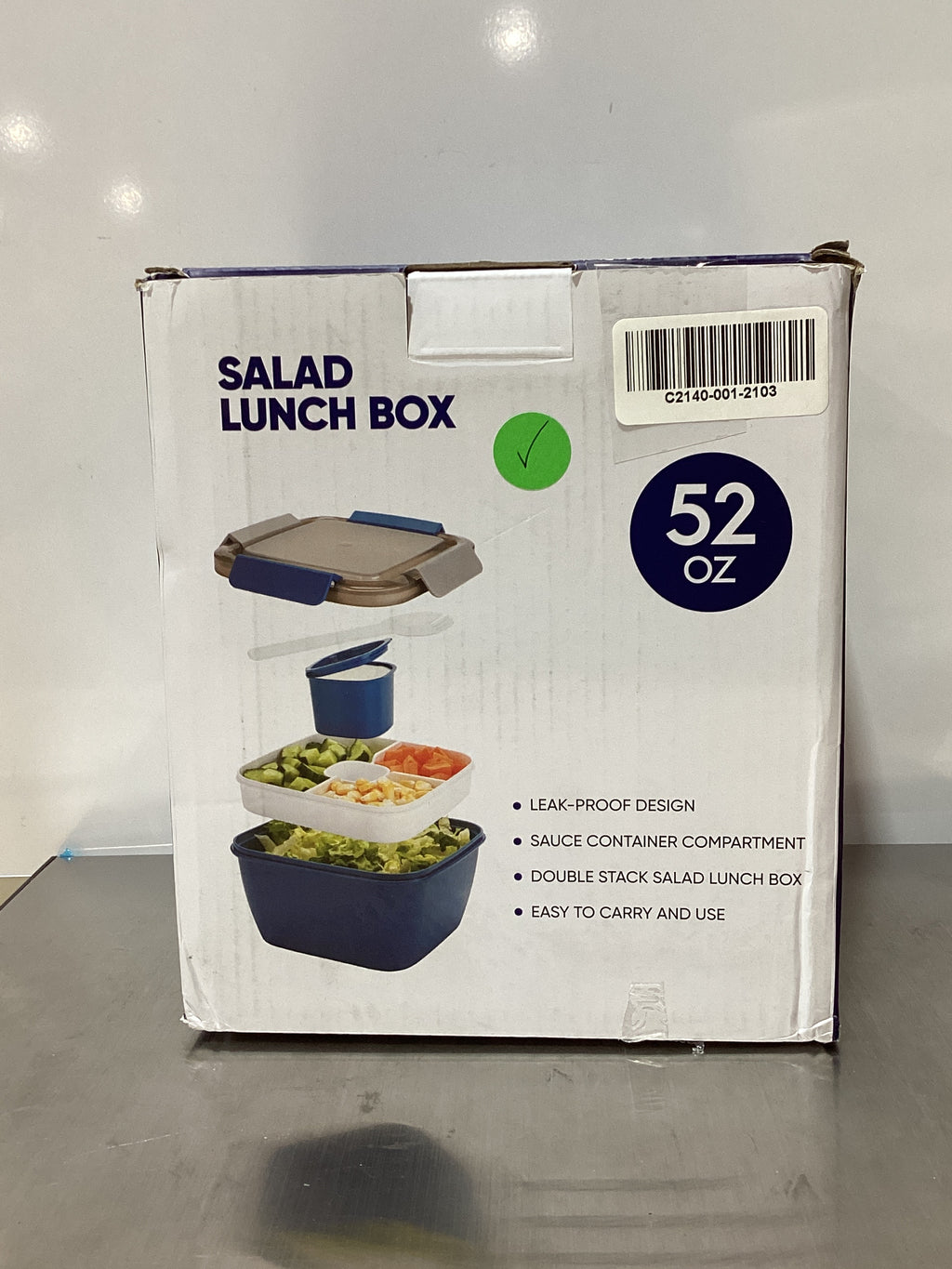 Recipientes para ensalada Freshmage para llevar, paquete de 2, 1,48 m (52 ​​oz) con 3 compartimentos, recipientes para aderezos y refrigerios, color rosa y verde 