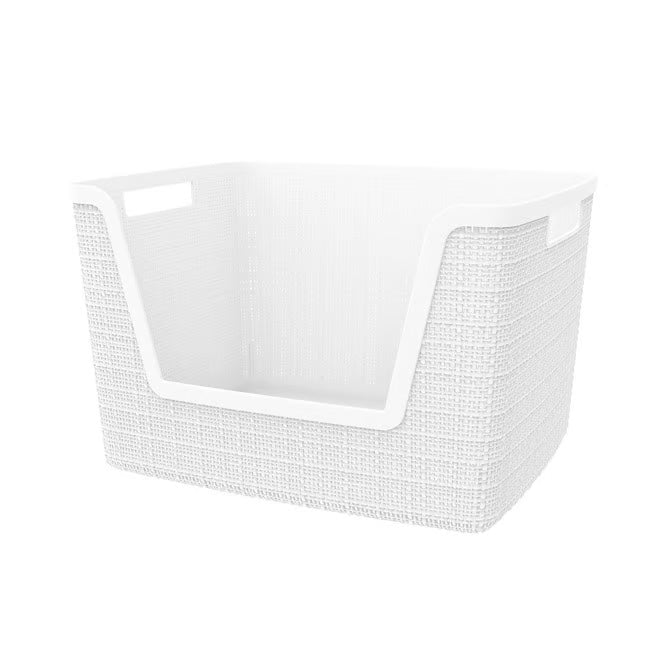 4 PACK Canasta organizadora blanca con apertura frontal y diseño tejido para el hogar