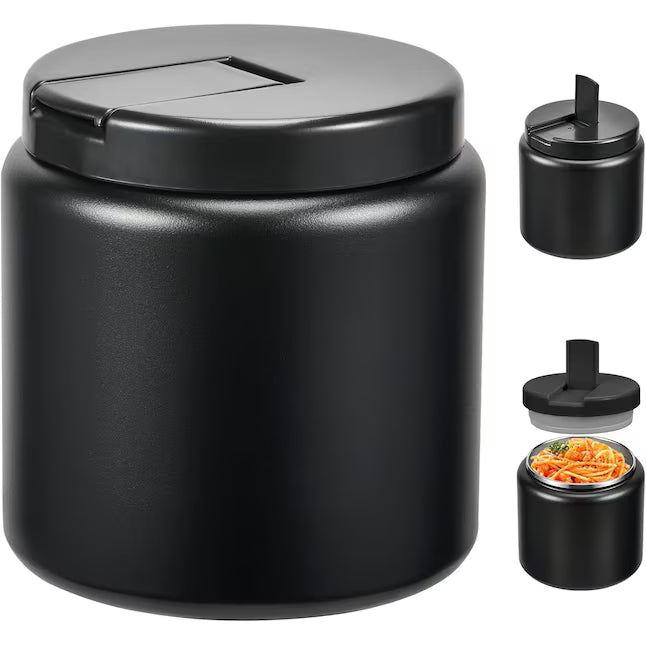 Tarro de comida infantil de acero inoxidable con aislamiento térmico de 737 ml (26 oz) con tapa de hebilla, boca ancha y a prueba de fugas, ideal para la escuela, picnics y viajes. Color negro.