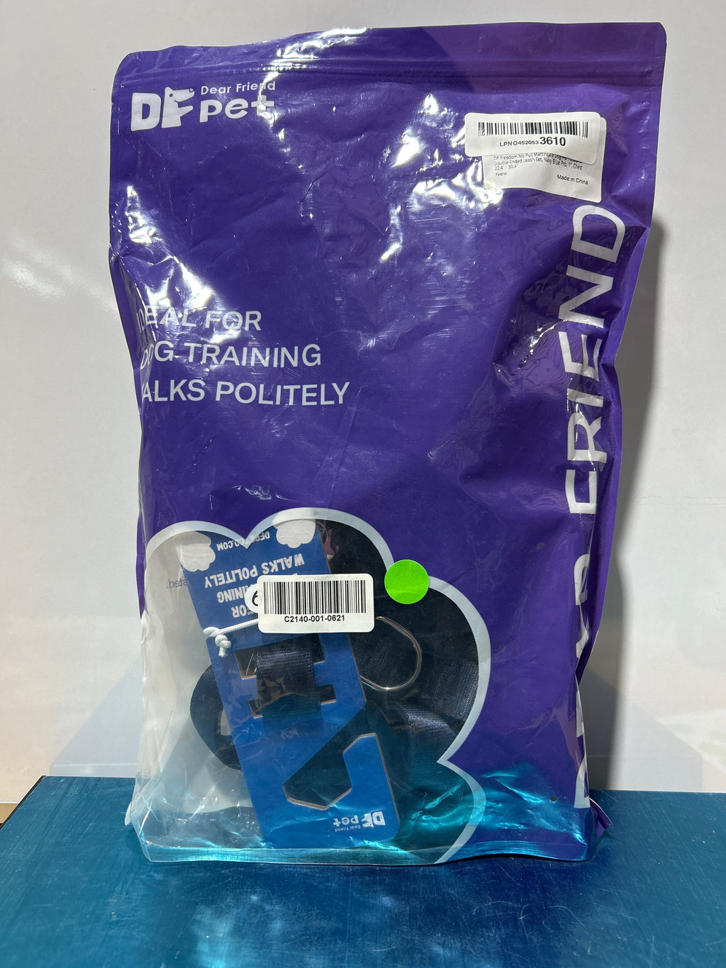DF Freedom No Pull Martingale Dog Harness and Leash Set, Front Clip Adjustable Harness with Reflective & Padded Handle, Easy Walking & Training, Navy Blue, 1", Chest 24.4" - 32.4"