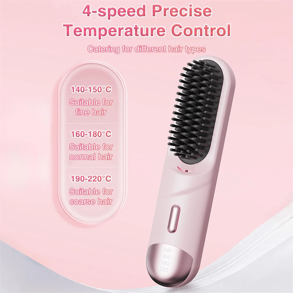 Peine alisador de cabello inalámbrico recargable con iones Mate-M1, con calentamiento cerámico, 4 ajustes de calor