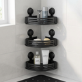 Set de 3 repisas esquineras negras para baño con ventosas, sin perforaciones