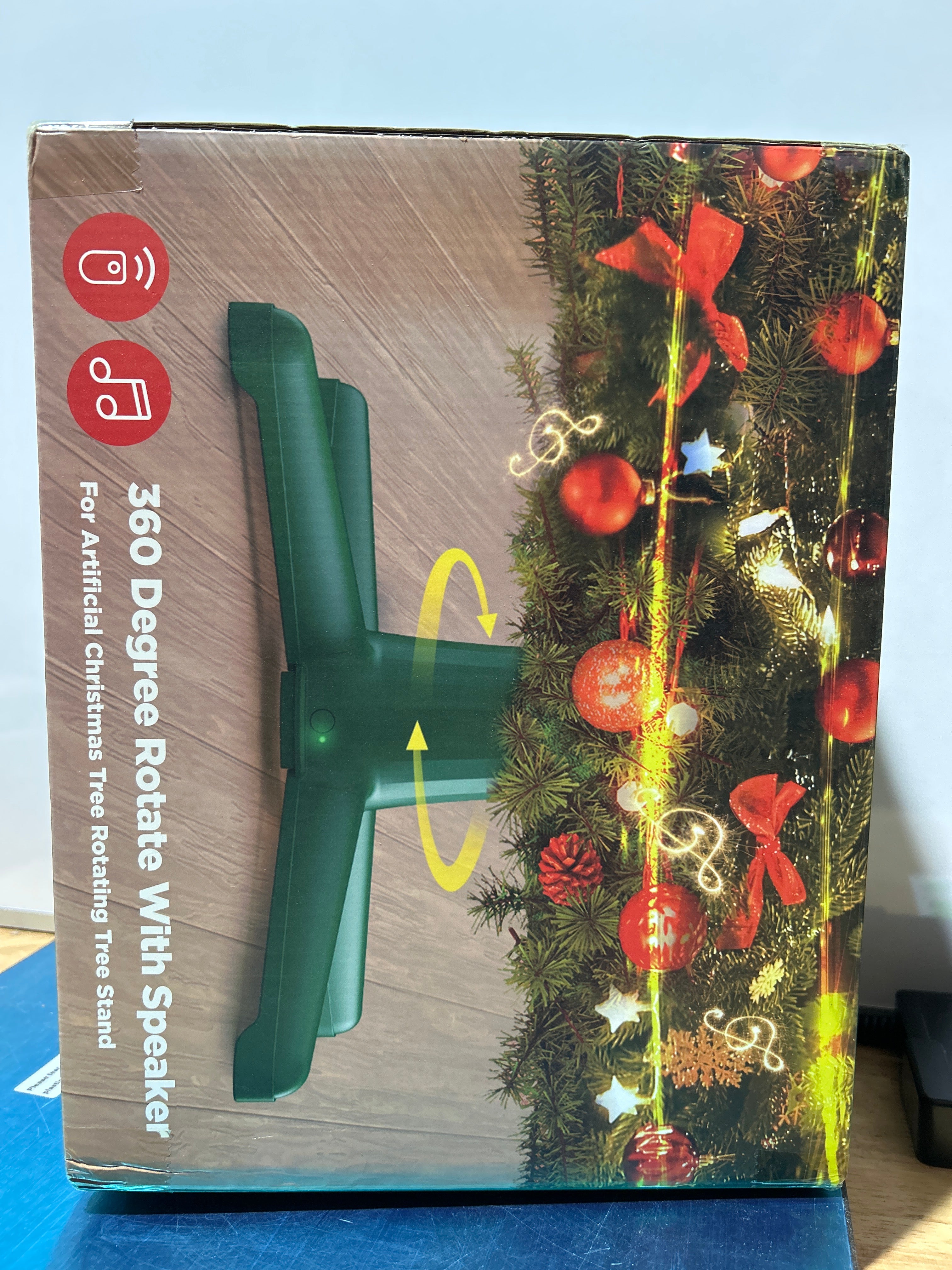 DG-Direct Musical 360Â° Rotating Christmas Tree Stand with Remote, Anti-Tilt Silent Spin Base, 3 Light Output Ports (800W), Fits 9ft 120lb Artificial Trees, Compatible with 1.25â€“2in Poles