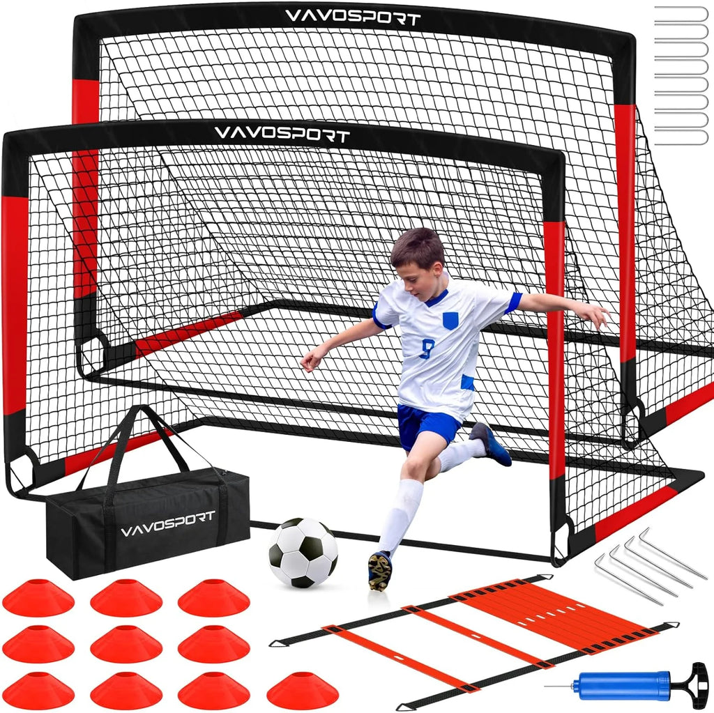 VAVOSPORT — Set 2 Porterías de Fútbol Portátiles 6'x4' con Conos para Niños y Jóvenes