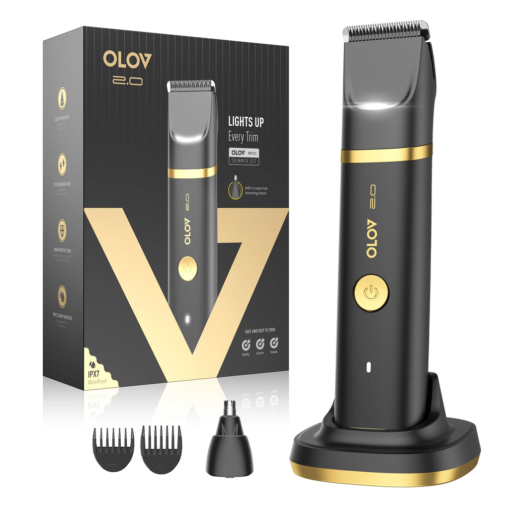 Trimmer Corporal para Hombre – Afeitadora Eléctrica Impermeable con Luz LED y Carga USB-C