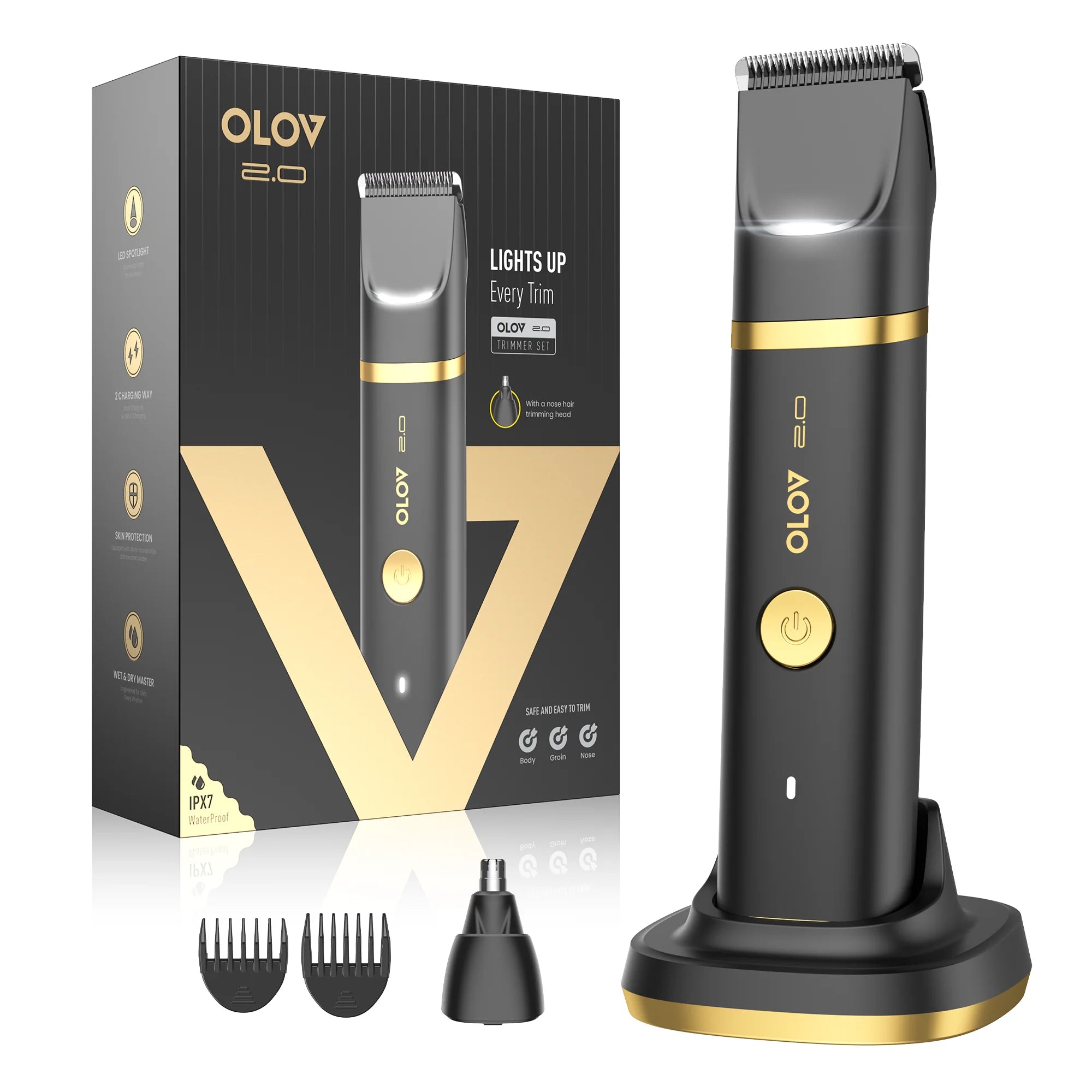 Trimmer Corporal para Hombre – Afeitadora Eléctrica Impermeable con Luz LED y Carga USB-C