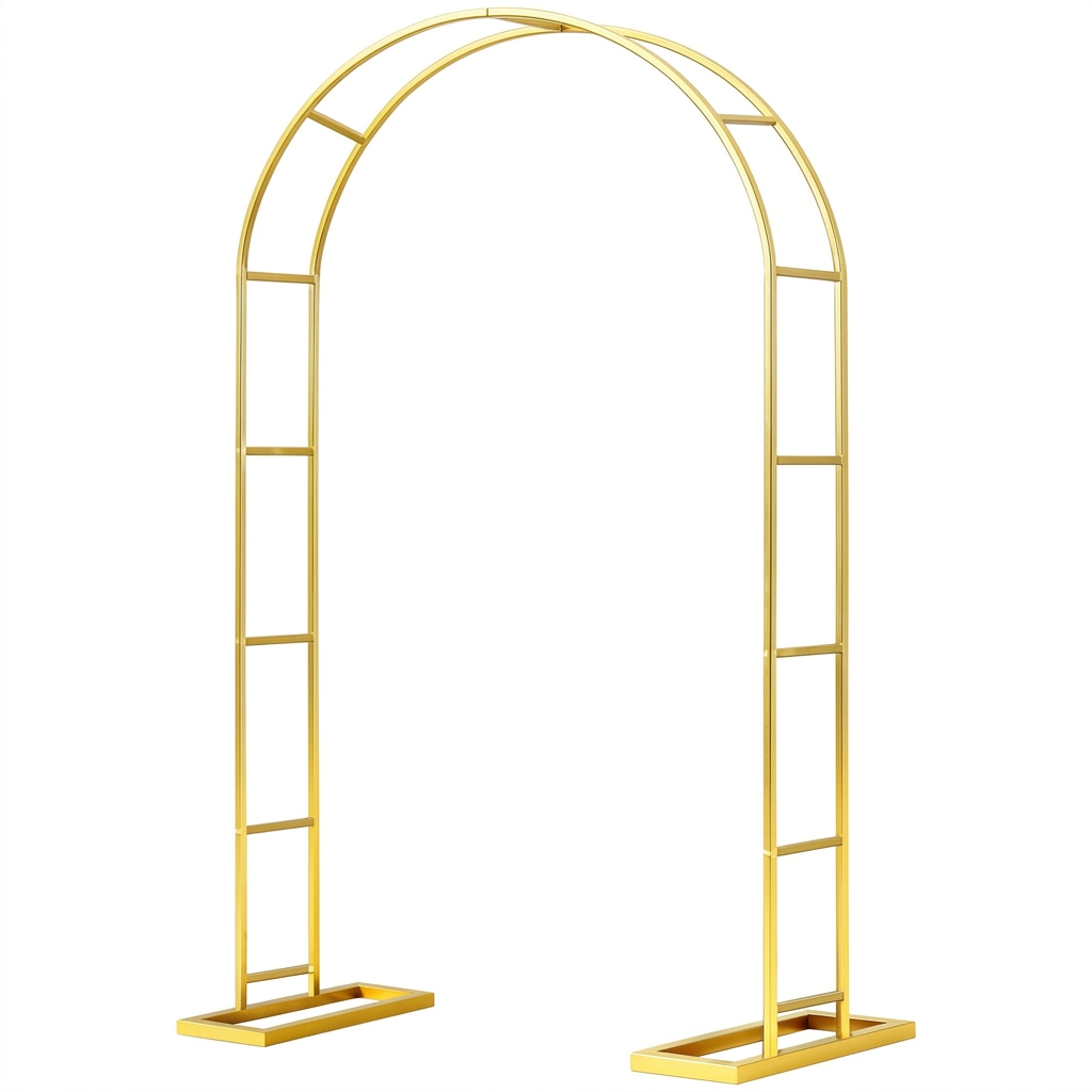 Arco decorativo dorado con bases para bodas, fiestas y fondos de fotografías