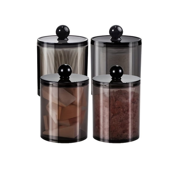 Paquete de 4 Dispensador Frascos de Boticario Frasco de Baño,Plástico Negro Caja de Almacenamiento para Bola de Algodón, Hisopo Algodón