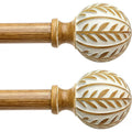 Barra Doble para Cortinas Estilo Boho 36-72" – Madera Rústica Ajustable con Remates Hoja Artesanales