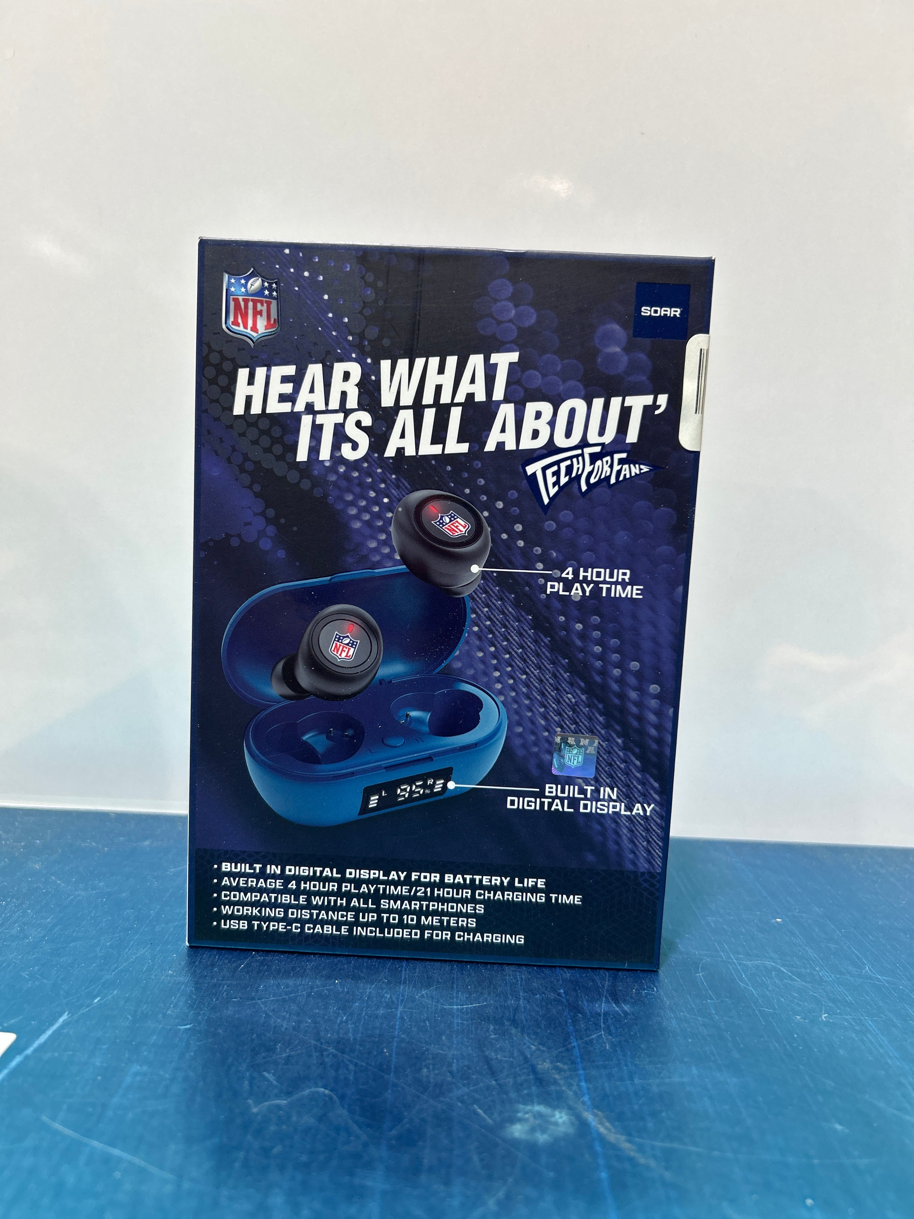 SOAR NFL True Wireless Earbuds V.2 - Bluetooth 5.0, 10+ Hour Battery, Portable Charging Case, Built-In Microphone - Officially Licensed NFL