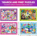 Puzzles de Princesas QUOKKA Pack x4 – 60 Piezas Busca y Encuentra, Unicornio, Sirena y Hada para Niñas