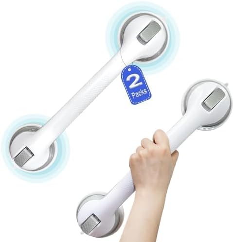Barras de apoyo para ducha de 16 pulgadas (paquete de 2), para bañeras y duchas, con ventosa para personas mayores, resistentes, impermeables, sin perforaciones. 