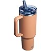 STANLEY Quencher ProTour - Vaso con pajita abatible con tapa a prueba de fugas, 40 onzas, popote y asa integrados, portavasos compatible para viajes, vaso de acero inoxidable aislado sin BPA, Toast VRT