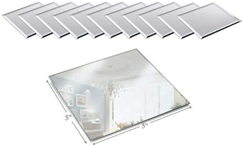Juego de 12 placas de vela de espejo cuadrado de 5 pulgadas con borde biselado, espejo cuadrado pequeño para centros de mesa, decoración de pared