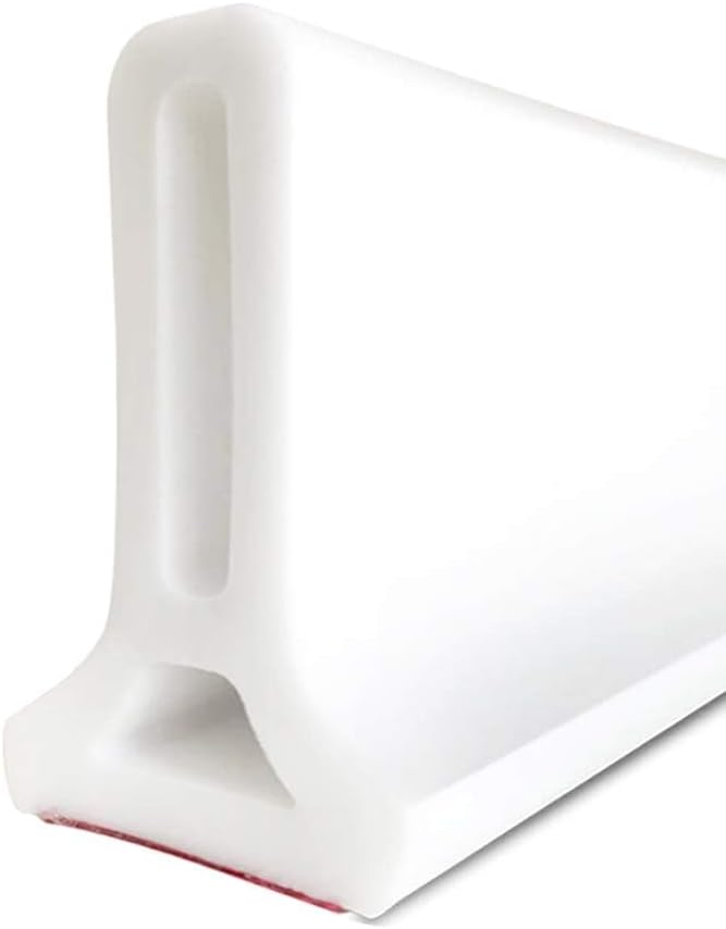 Barrera de retención y tapón de ducha plegable Duzzy de 67 pulgadas que mantiene el agua dentro del umbral, separando la zona seca de la húmeda. Adecuada para baño y cocina.