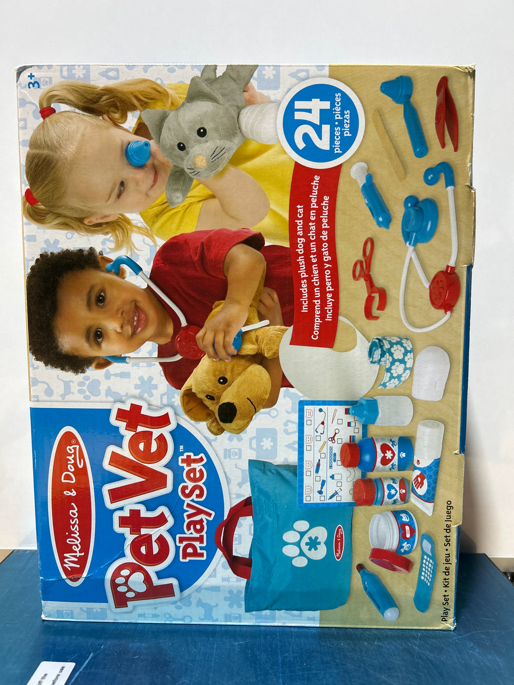 Melissa & Doug Examine and Treat Pet Vet Play Set, 24-Piece Animal Doctor Playset with Dog & Cat Plushies, Pet Doctor Kit & Accessories, Preschool Toys for Girls & Boys Ages 3+