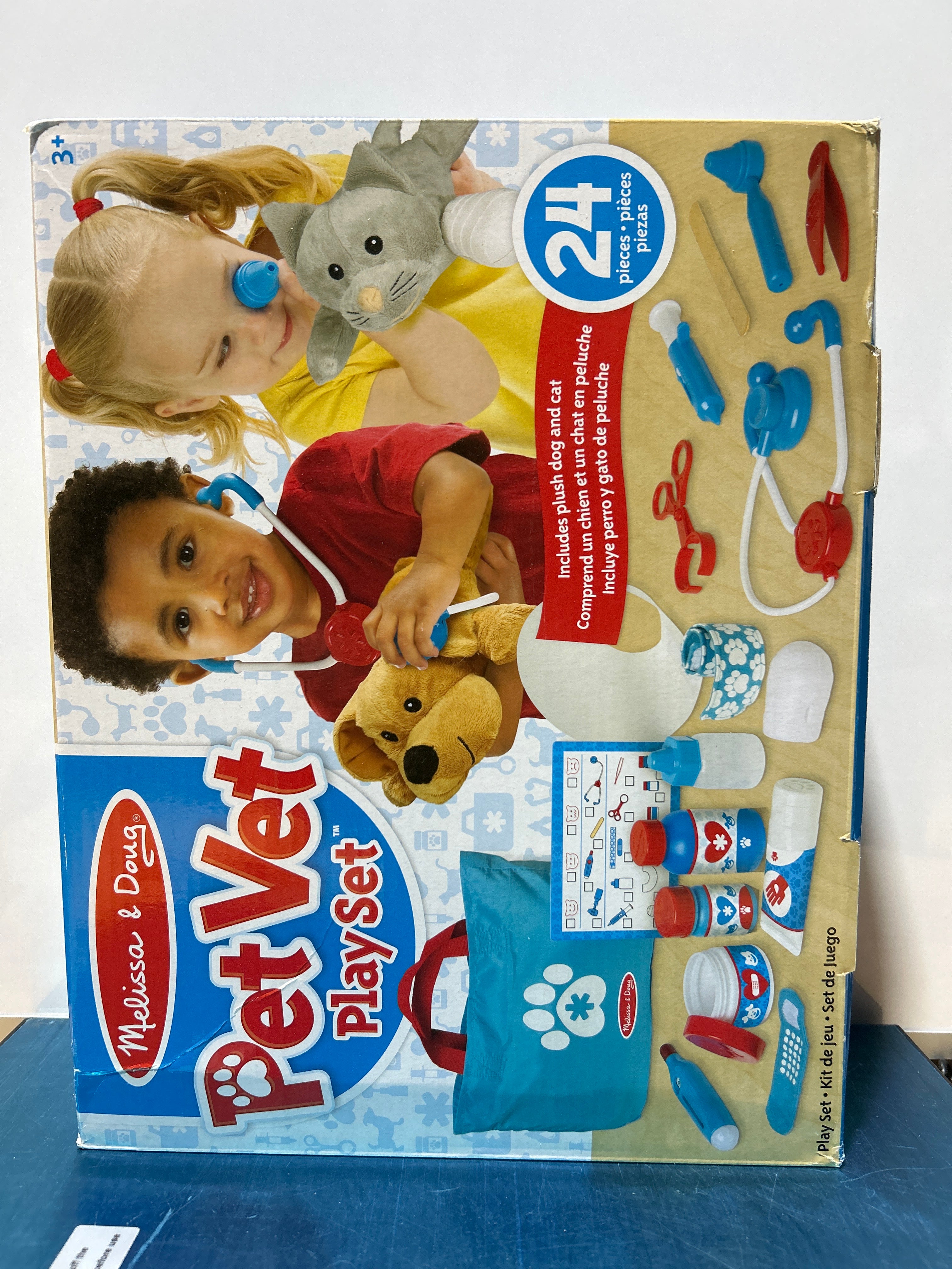 Melissa & Doug Examine and Treat Pet Vet Play Set, 24-Piece Animal Doctor Playset with Dog & Cat Plushies, Pet Doctor Kit & Accessories, Preschool Toys for Girls & Boys Ages 3+