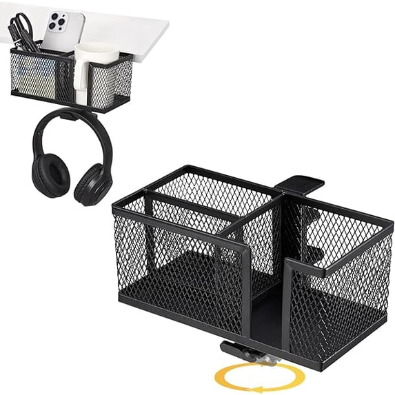 Accesorio de Portavasos con Clip de Metal 4 en 1 para Escritorio O Mesa de Juegos, Resistente y Fácil de Abrazar, Portavasos Antiderrames Acoplable para Silla de Salón, Mesita de Noche, Botellas de Agua, Bebidas, Auriculares - Negro