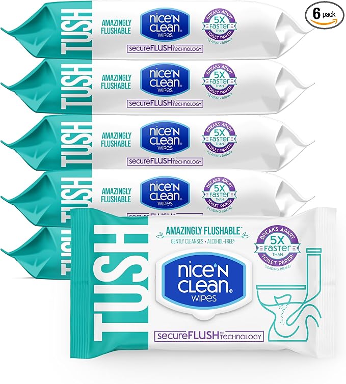 Toallitas Húmedas Nice 'N Clean SecureFLUSH | 6 Paquetes x 42 Uds | Aloe, Vit. E, Alcohol 0%