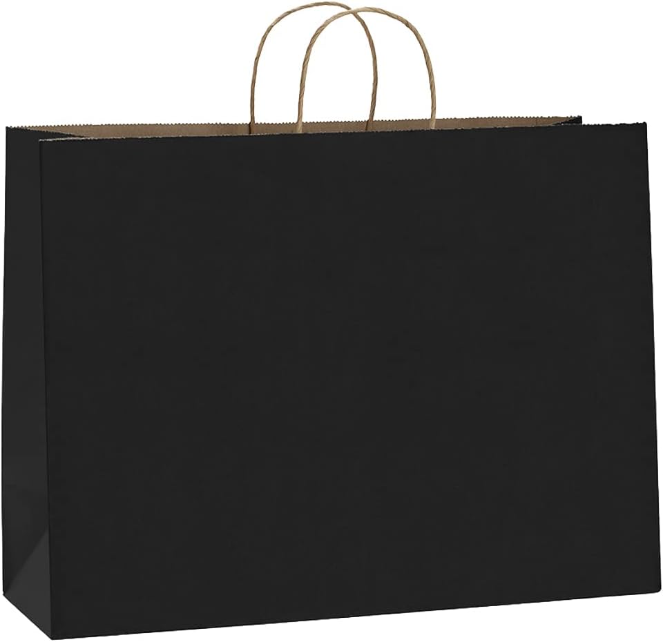 Bolsas de papel kraft negras BagDream de 16 x 6 x 12 pulgadas con asas para compras