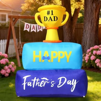 DomKom Inflable de 1,8 m para el Día del Padre, decoración para exteriores, trofeo inflable para papá con luces LED incorporadas, decoración inflable para patio, césped, jardín, artículos para fiestas del Día del Padre