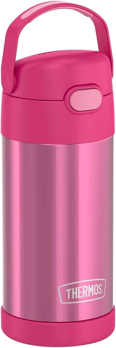 THERMOS FUNTAINER - Botella de agua con sorbete - 12 onzas - Botella de agua de acero inoxidable con aislamiento al vacío para niños con tapa, rosa