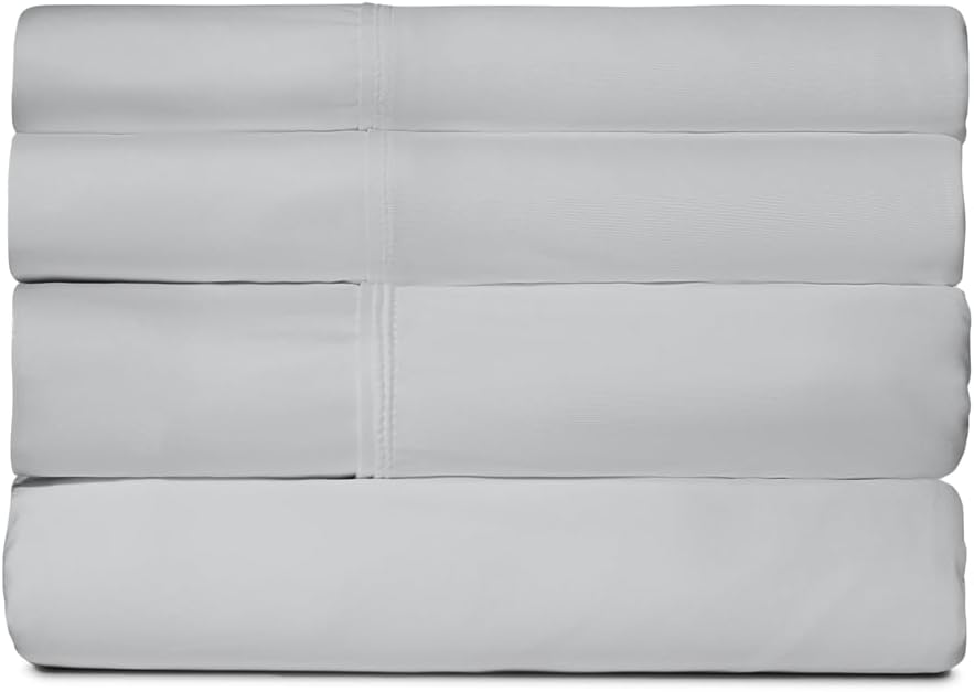 SHEEX - Active Comfort Cooling Sheets Set (King/California King) Silver Cloud - Moisture Wicking - 1 Flat Cooling Sheet, 1 Fitted Cooling Sheet, 2 Cooling Pillow Covers - Wrinkle Free - Sleep Aid