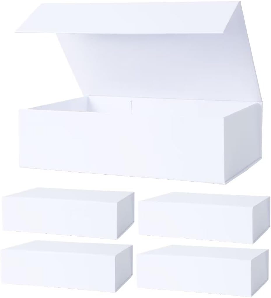 Caja de regalo plegable pequeña blanca Aimyoo con tapas de cierre magnético de 26,7 x 17,8 x 7,6 cm, cajas para propuestas de damas de honor y padrinos de boda, caja de almacenamiento rectangular (paquete de 5)