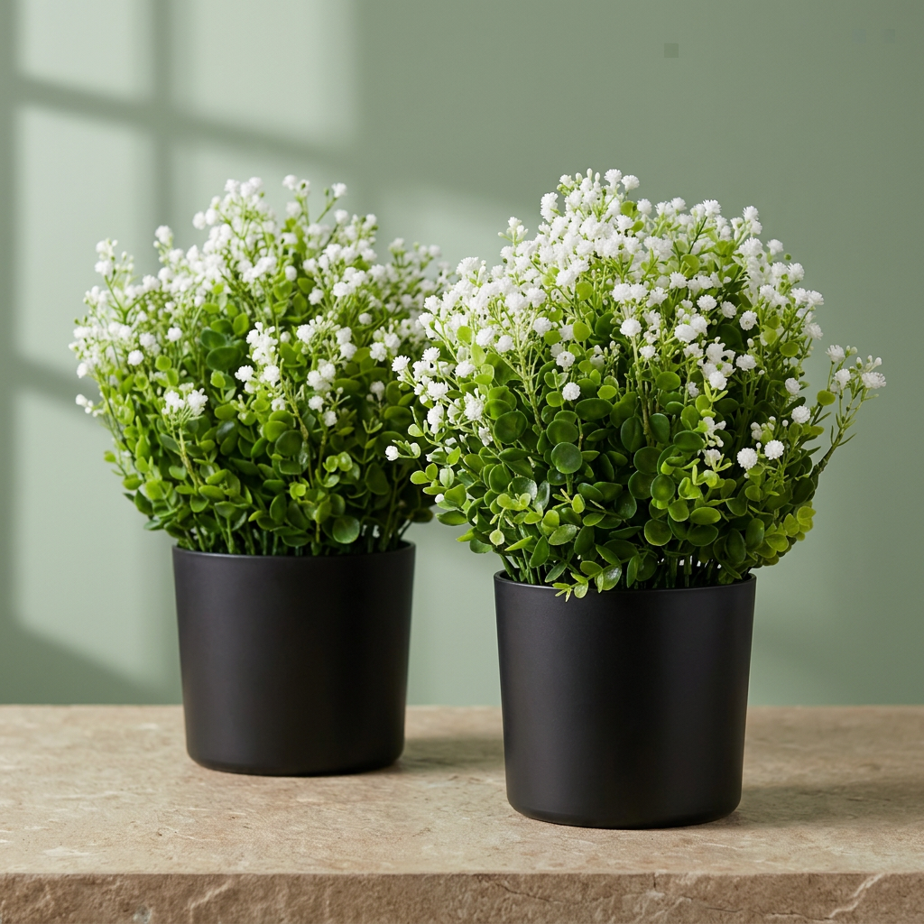 Set de 2 macetas negras con flores blancas decorativas