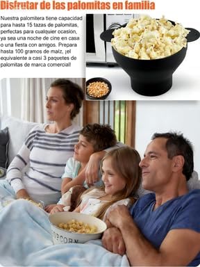 MAIXONIC Palomera para Microondas de Silicona,Sin Aceite,Rápida Preparación,15 Tazas de Maíz Palomero,Palomitas Saludables (Negro)