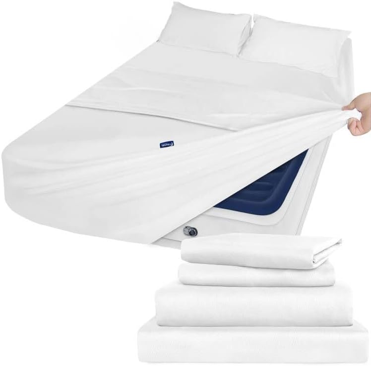 Juego de sábanas Moonsea Queen con bolsillo profundo - Juego de 4 piezas de sábanas extra suaves para cama Queen - Bolsillo lateral para guardar sábana bajera, funda de almohada y sábana encimera - Se adapta fácilmente a colchones de aire Pillow Top de