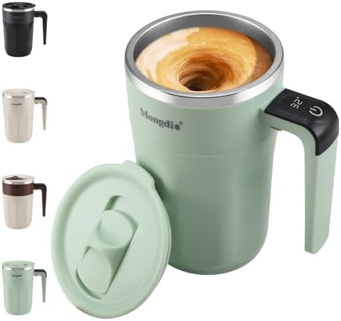 Mongdio Taza de café autoagitable con pantalla de temperatura Fahrenhite, taza de agitación recargable, taza de agitación automática con tapa, para café, leche y otras bebidas, color verde
