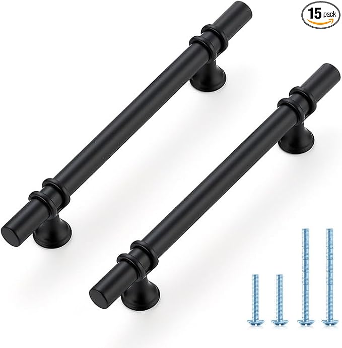 Ravinte Hardware Paquete de 15 manijas de 7.38 pulgadas color negro mate, tiradores para gabinetes de cocina, manijas para cajones, accesorios para gabinetes de cocina, manijas para aparadores