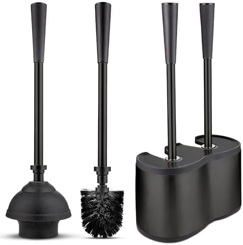 Juego Escobilla y Desatascador para Baño UMIEN 45cm – Acero Inoxidable, Resistente a la Corrosión, Mango Largo, Con Recipiente | Negro Mate | Versión 2025