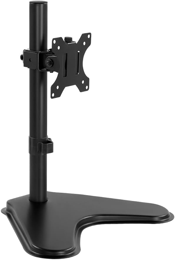 KKTONER Soporte para monitor de computadora individual, base de metal, soporte de escritorio independiente Vesa para pantalla de 13 a 32 pulgadas de altura ajustable, soporte giratorio de movimiento completo