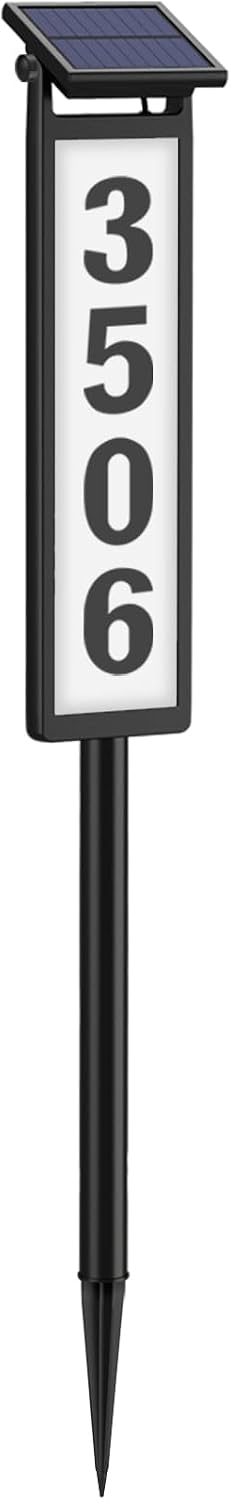 Eyrosa Placa de Direccion Solar con LED | Numeros de Casa Iluminados para Exterior, Resistente al Agua (Negro)