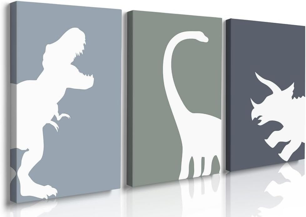 GUBIYU Juego de 3 láminas decorativas de dinosaurios T-Rex para pared, pósteres estéticos para habitación infantil, lámina de animales para guardería, decoración para niños pequeños, 30 x 40 cm.