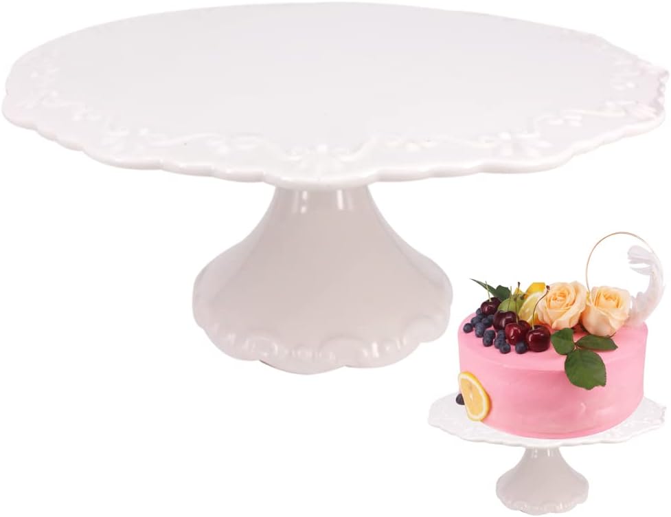 BPFY Soporte Redondo de Cerámica Blanca para Pasteles 20 cm – Exhibidor de Cupcakes y Postres para Bodas y Baby Shower