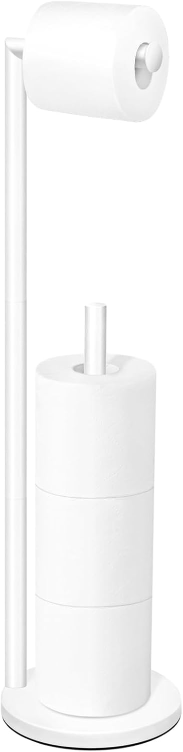 Soporte para papel higiénico, soporte para rollo de papel higiénico de baño con reserva, soporte de pie para papel higiénico con almacenamiento, soporte para 4 rollos de papel higiénico, blanco