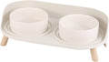 Juego de comederos y bebederos elevados para gatos - Platos de cerámica elevados con base antideslizante y protector antisalpicaduras para perros pequeños - 2 x 320 ml (4.9 oz) - Blanco