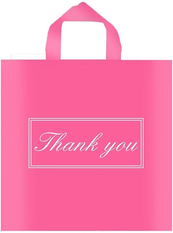 Odseciran 50 Bolsas Rosas de Agradecimiento para Pequeñas Empresas, Bolsas de Compras con Asa, Plástico, Regalos para Fiestas y Boutiques, 15x12 pulgadas