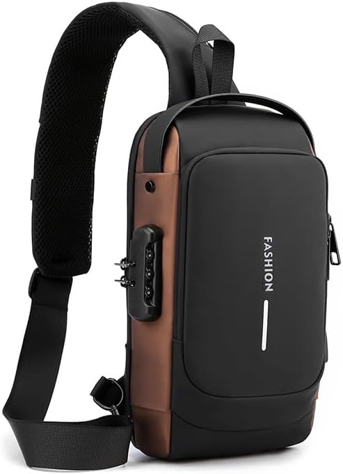 Mochila cruzada antirrobo para hombre, carcasa dura con USB