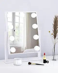 Espejo de Maquillaje Hollywood BWLLNI con Luces LED — 30x36 cm, Blanco, Control Táctil, 3 Colores, Aumento 10X, Rotación 360°