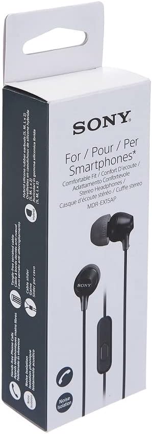 Sony MDR-EX15AP Auriculares con micrófono y control de teléfono inteligente - Negro