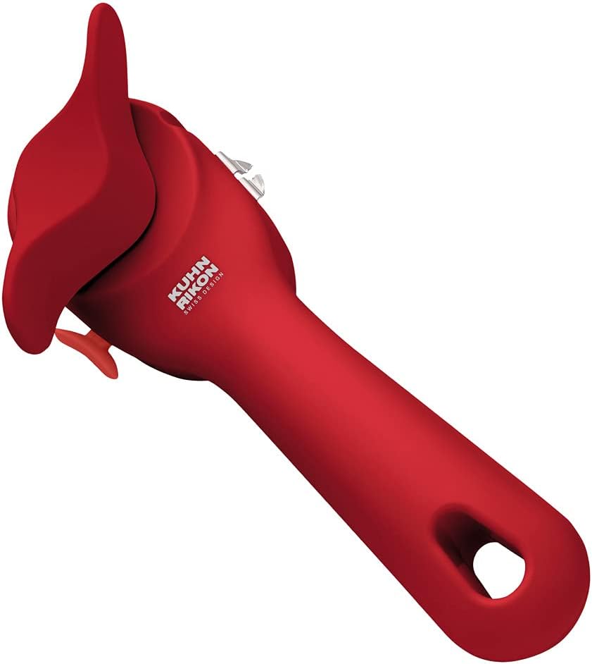 Abridor de Latas con Tapador de Seguridad Kuhn Rikon – Con Anilla | 20 x 6.3 x 7 cm | Rojo
