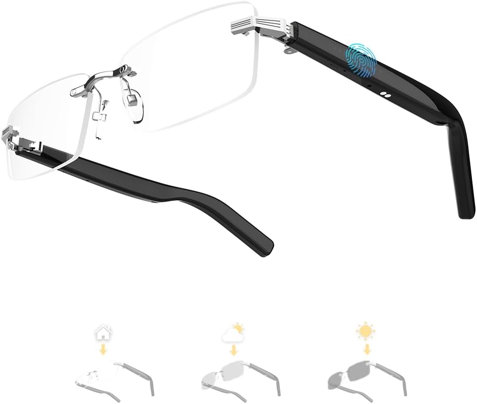 Gafas Inteligentes Faifxo Sin Marco | Con Altavoz Bluetooth | Control Remoto para Fotos | Protección UV | Control por Voz | Lentes Fotocromáticas