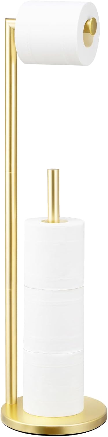Porta Papel Higiénico de Pie Dorado con Almacenamiento para 4 Rollos, Resistente al Óxido, Base Antideslizante