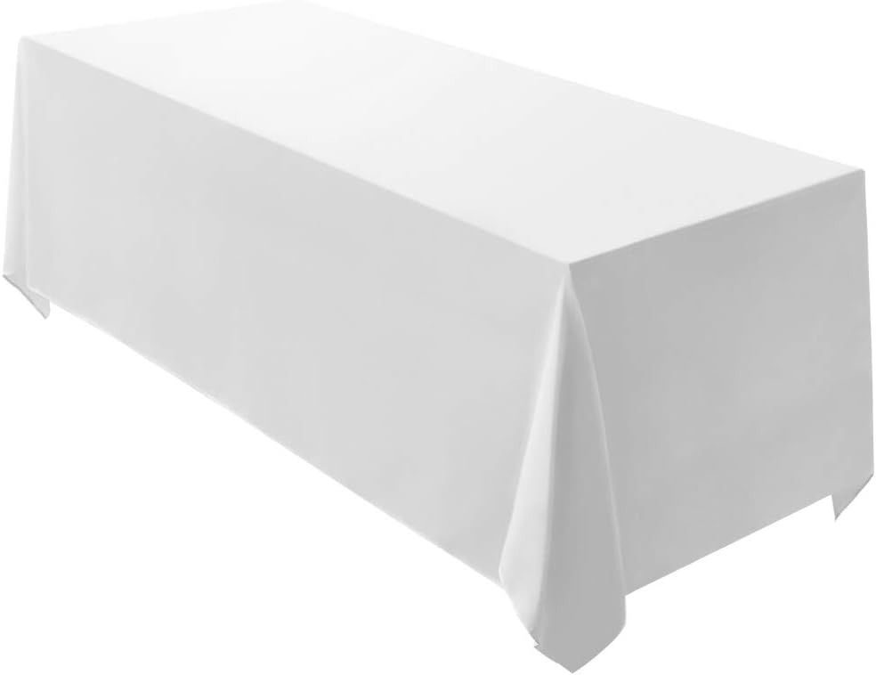Mantel rectangular blanco Surmente de 90 x 156 pulgadas, de poliéster, ideal para bodas, banquetes o restaurantes.