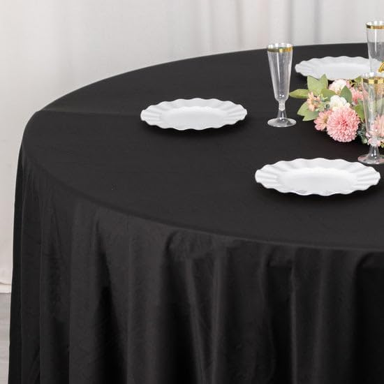 Mantel Redondo Tableclothsfactory 120 Pulgadas | Negro | Poliéster Sin Arrugas y Sin Costuras
